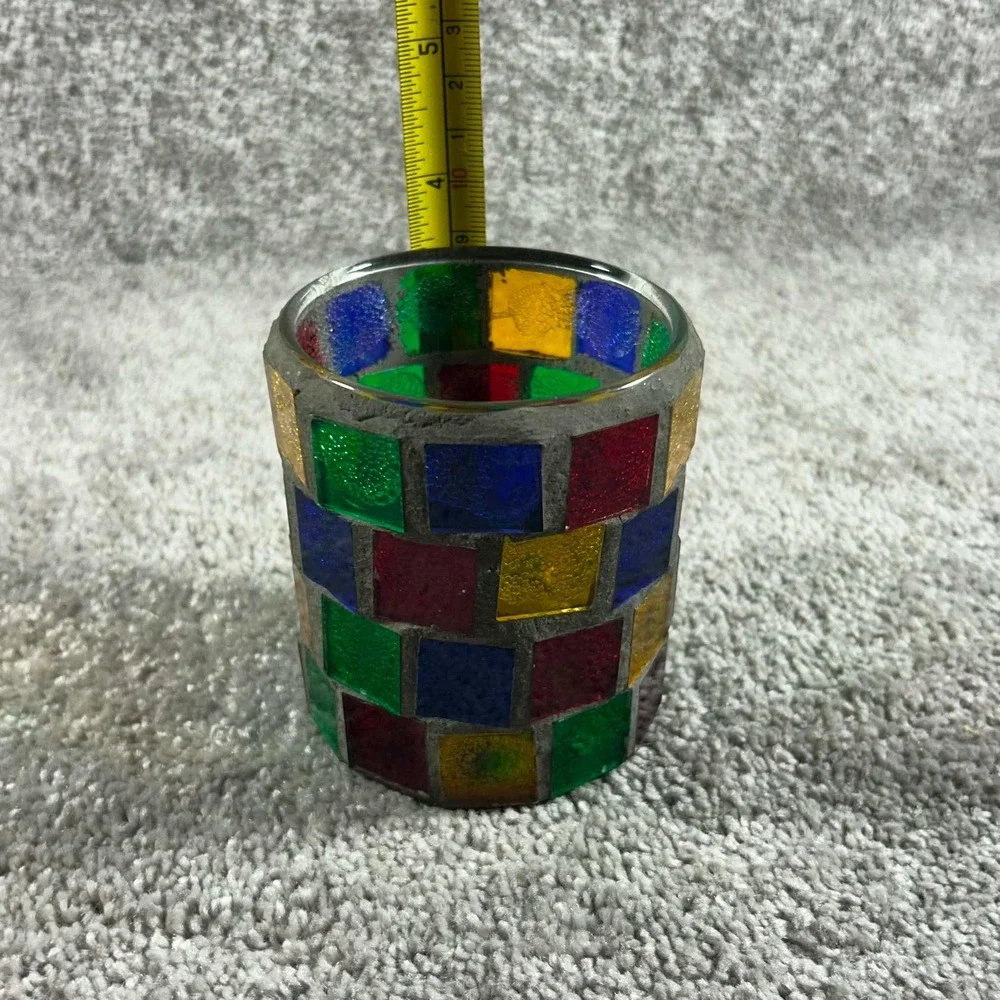 Mosaic Candle Holder Glass Boho Votive Decor Small Size